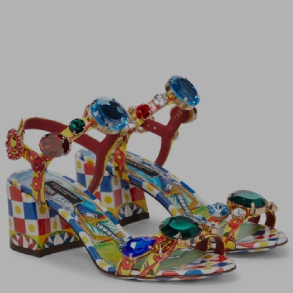 Dolce & Gabbana Red and Blue Heels with Jewel Embellishments